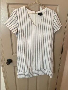 Lumiere Cream Dress with Light Blue Stripes